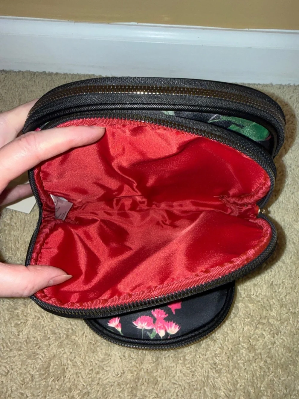 Ted Baker Black Floral Makeup Pouch with Pink Blooms